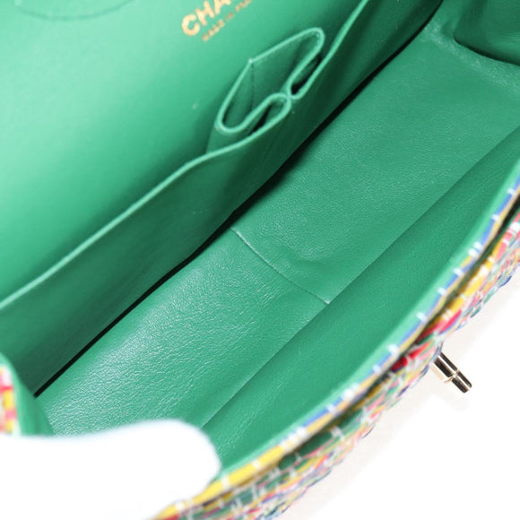 CHANEL Chain Double flap Big Matelasse Bag Cotton Multicolor CC Auth 128941SM