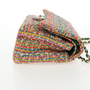 CHANEL Chain Double flap Big Matelasse Bag Cotton Multicolor CC Auth 128941SM-4