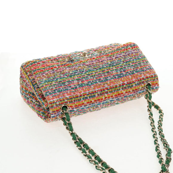 CHANEL Chain Double flap Big Matelasse Bag Cotton Multicolor CC Auth 128941SM