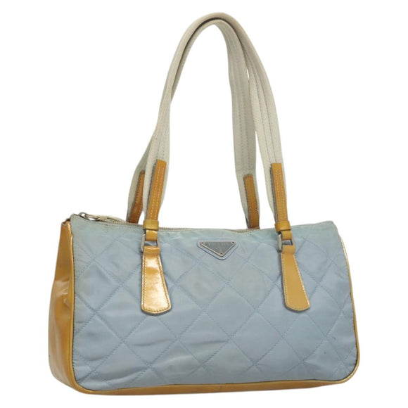 PRADA Shoulder Bag Nylon Enamel Light Blue Silver Auth 128965
