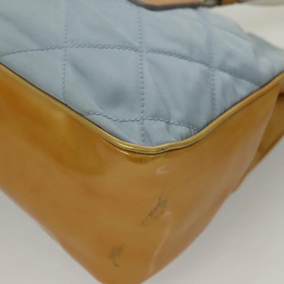 PRADA Shoulder Bag Nylon Enamel Light Blue Silver Auth 128965