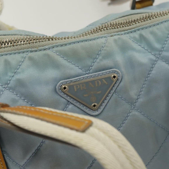 PRADA Shoulder Bag Nylon Enamel Light Blue Silver Auth 128965