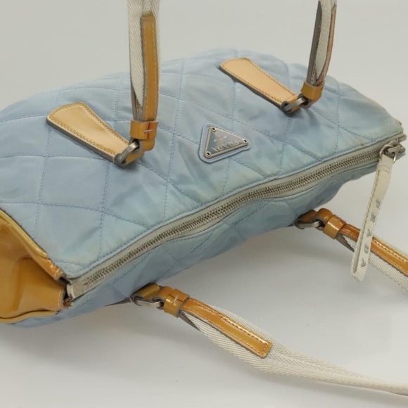 PRADA Shoulder Bag Nylon Enamel Light Blue Silver Auth 128965