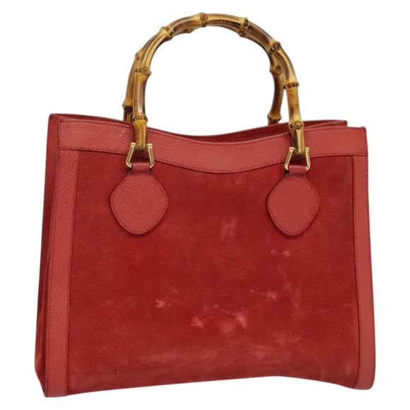 GUCCI Bamboo Hand Bag Suede Leather Red Gold 002 123 0260 Auth 128992