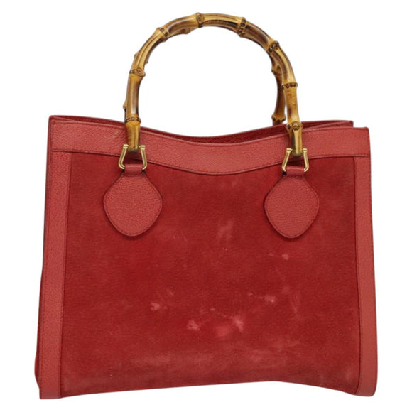 GUCCI Bamboo Hand Bag Suede Leather Red Gold 002 123 0260 Auth 128992