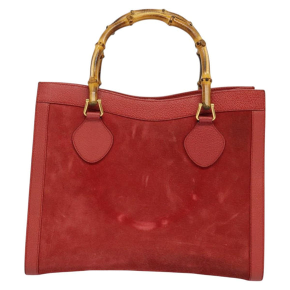 GUCCI Bamboo Hand Bag Suede Leather Red Gold 002 123 0260 Auth 128992
