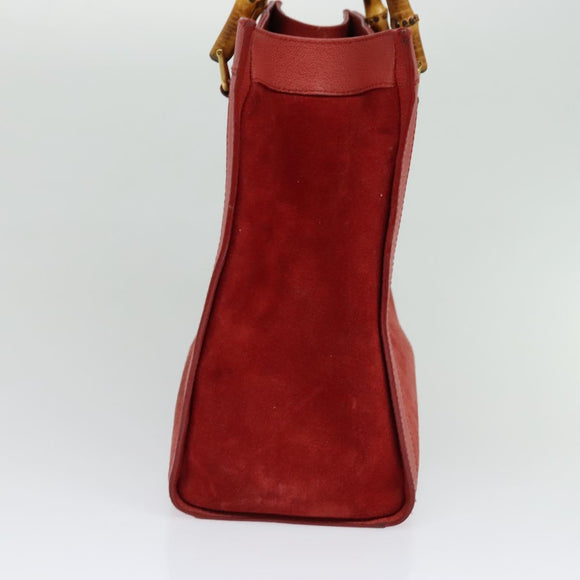 GUCCI Bamboo Hand Bag Suede Leather Red Gold 002 123 0260 Auth 128992