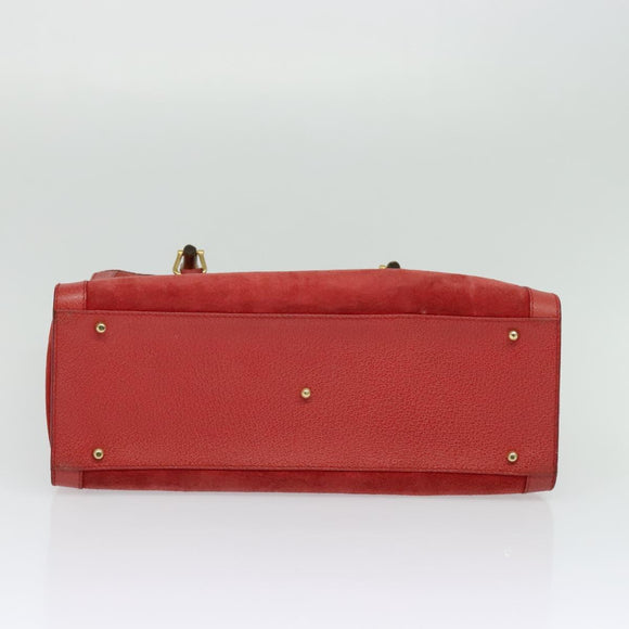 GUCCI Bamboo Hand Bag Suede Leather Red Gold 002 123 0260 Auth 128992