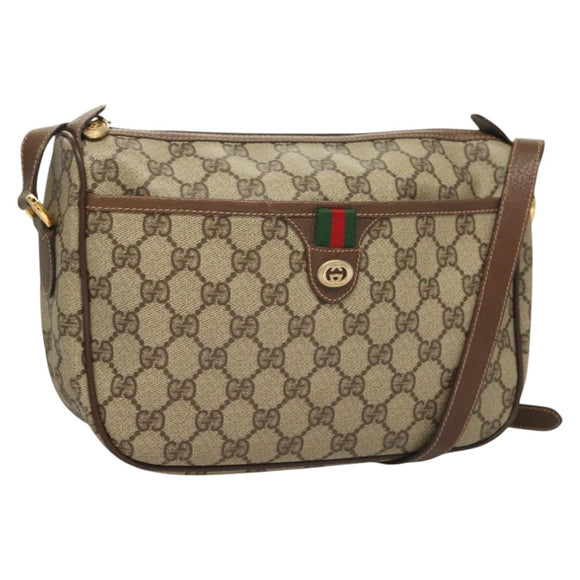 GUCCI GG Supreme Web Sherry Line Bag PVC Beige Gold 89 02 077 Auth 128995