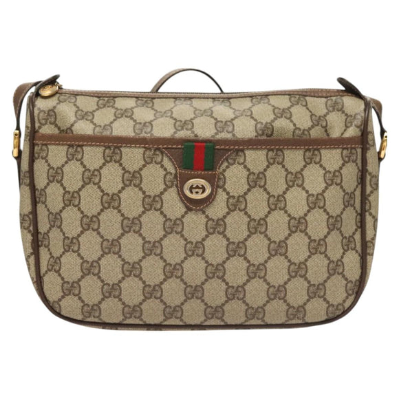 GUCCI GG Supreme Web Sherry Line Bag PVC Beige Gold 89 02 077 Auth 128995