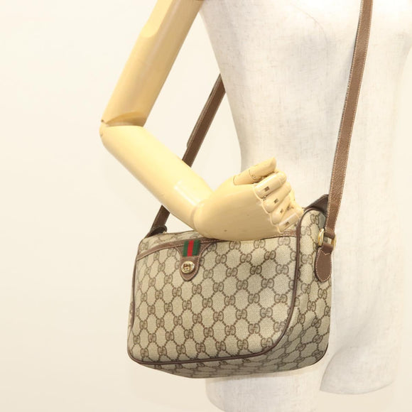 GUCCI GG Supreme Web Sherry Line Bag PVC Beige Gold 89 02 077 Auth 128995