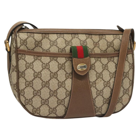 GUCCI GG Supreme Web Sherry Line Bag PVC Beige Gold 89 02 032 Auth 128996