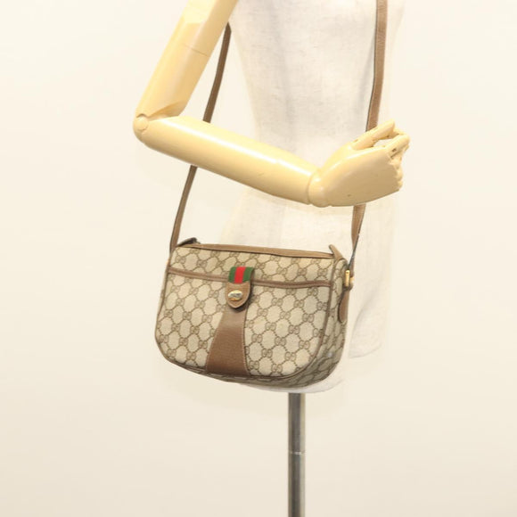 GUCCI GG Supreme Web Sherry Line Bag PVC Beige Gold 89 02 032 Auth 128996