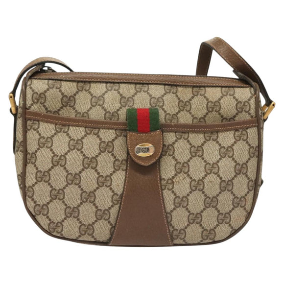 GUCCI GG Supreme Web Sherry Line Bag PVC Beige Gold 89 02 032 Auth 128996