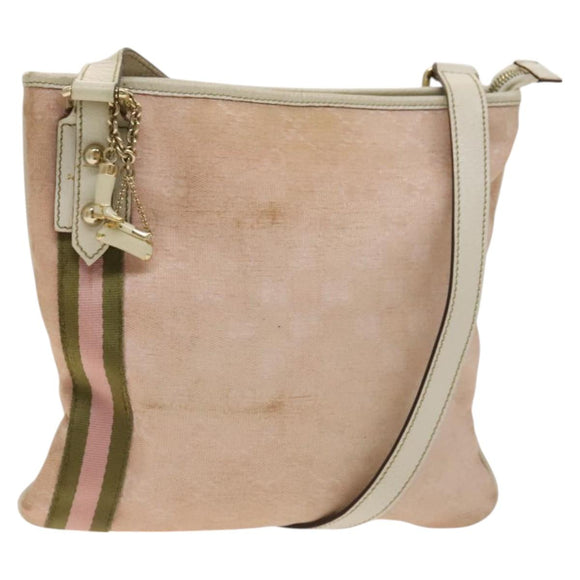 GUCCI GG Canvas Sherry Line Shoulder Bag Pink Gold Auth 128997