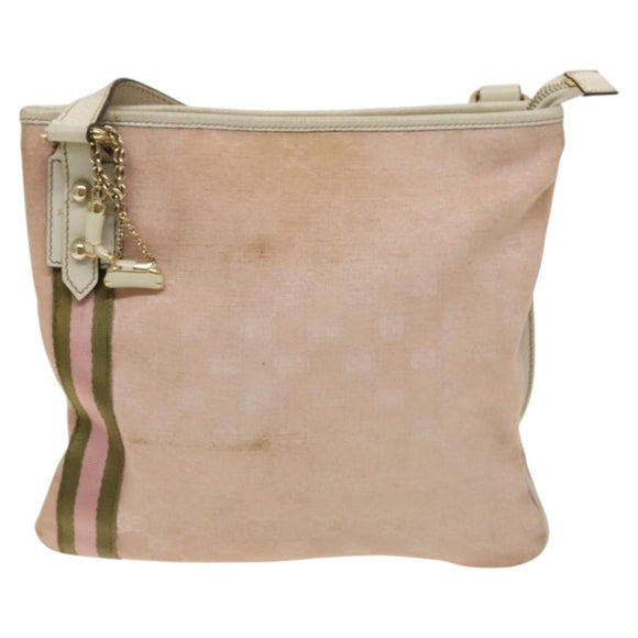 GUCCI GG Canvas Sherry Line Shoulder Bag Pink Gold Auth 128997