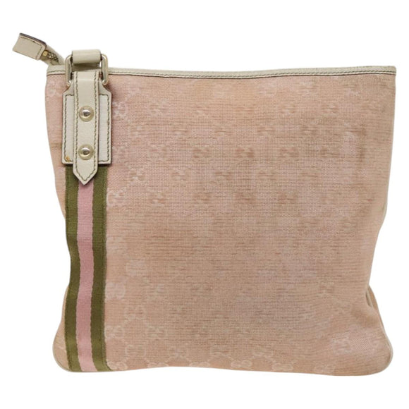GUCCI GG Canvas Sherry Line Shoulder Bag Pink Gold Auth 128997