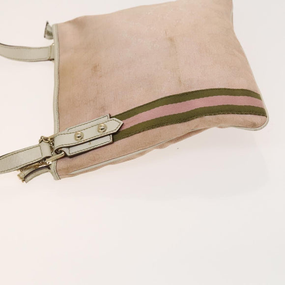 GUCCI GG Canvas Sherry Line Shoulder Bag Pink Gold Auth 128997