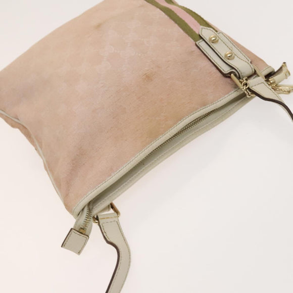 GUCCI GG Canvas Sherry Line Shoulder Bag Pink Gold Auth 128997