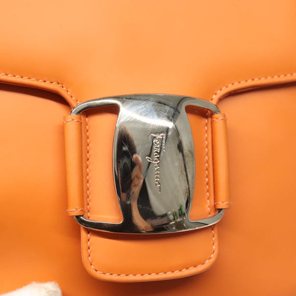 Salvatore Ferragamo Vera Shoulder Bag Enamel Orange Silver Auth 128998