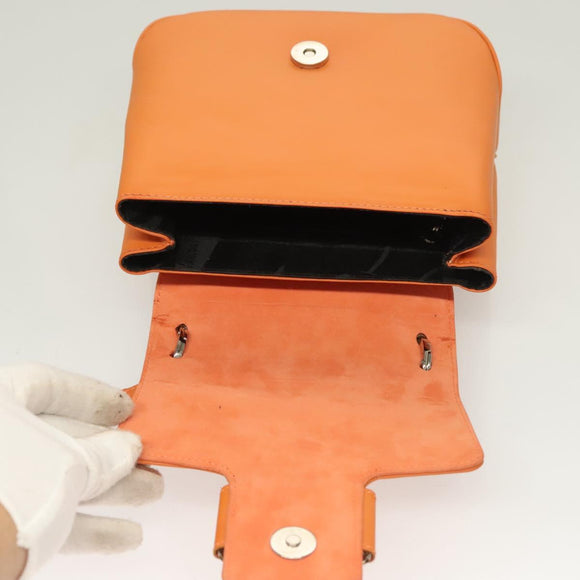 Salvatore Ferragamo Vera Shoulder Bag Enamel Orange Silver Auth 128998