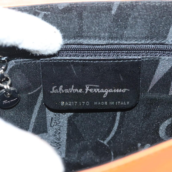 Salvatore Ferragamo Vera Shoulder Bag Enamel Orange Silver Auth 128998