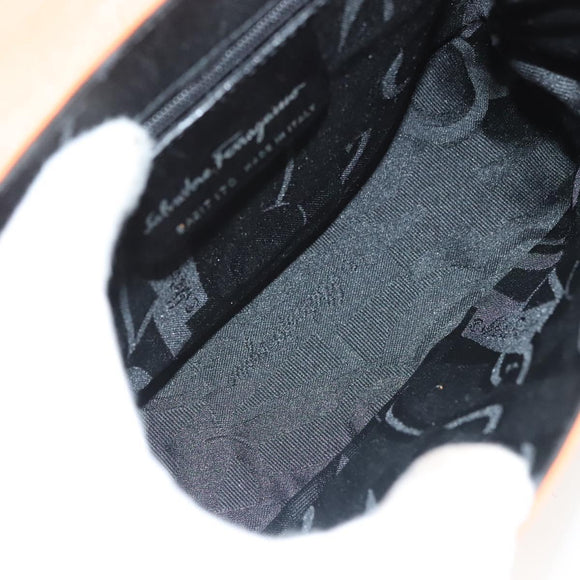 Salvatore Ferragamo Vera Shoulder Bag Enamel Orange Silver Auth 128998