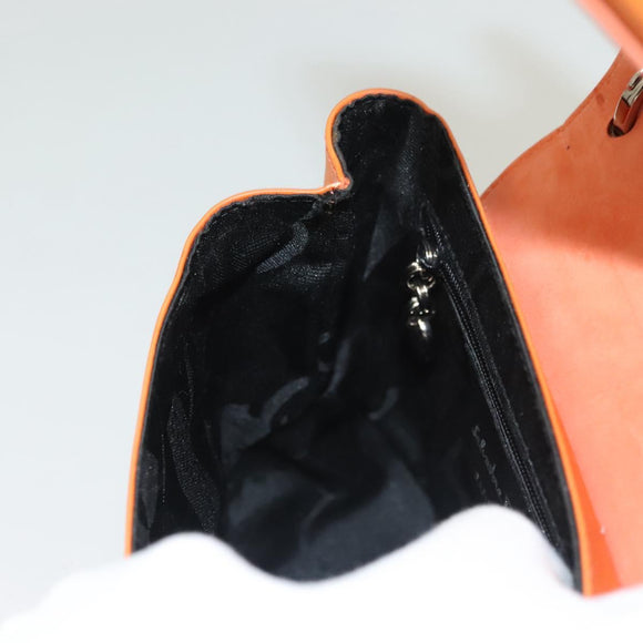 Salvatore Ferragamo Vera Shoulder Bag Enamel Orange Silver Auth 128998