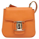 Salvatore Ferragamo Vera Shoulder Bag Enamel Orange Silver Auth 128998-13
