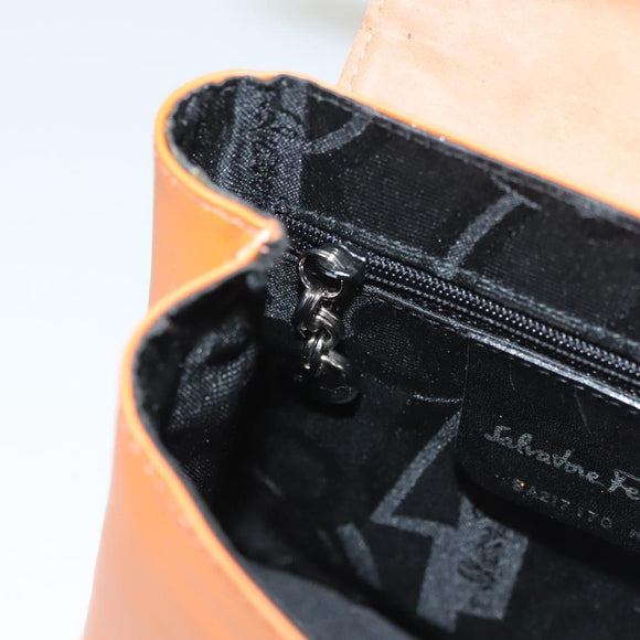 Salvatore Ferragamo Vera Shoulder Bag Enamel Orange Silver Auth 128998