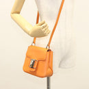 Salvatore Ferragamo Vera Shoulder Bag Enamel Orange Silver Auth 128998-22