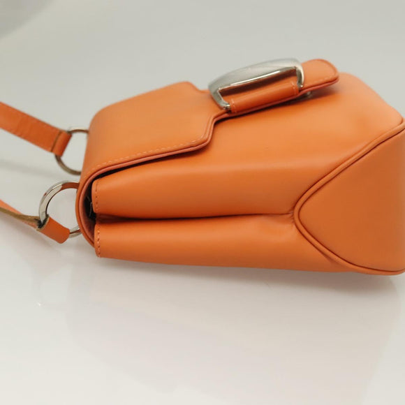 Salvatore Ferragamo Vera Shoulder Bag Enamel Orange Silver Auth 128998