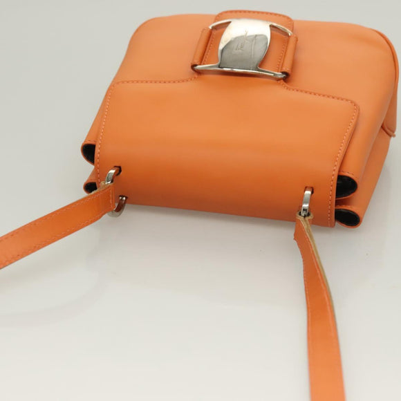 Salvatore Ferragamo Vera Shoulder Bag Enamel Orange Silver Auth 128998