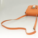 Salvatore Ferragamo Vera Shoulder Bag Enamel Orange Silver Auth 128998-7