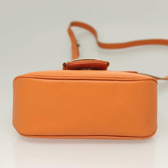 Salvatore Ferragamo Vera Shoulder Bag Enamel Orange Silver Auth 128998