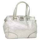 CELINE Tote Bag Leather Silver Auth 129002-1