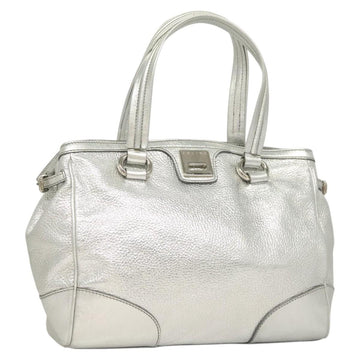 CELINE Tote Bag Leather Silver Auth 129002