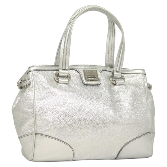 CELINE Tote Bag Leather Silver Auth 129002