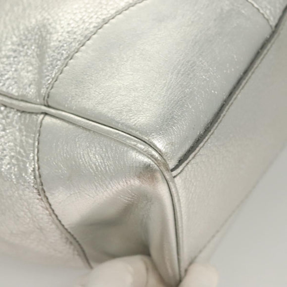 CELINE Tote Bag Leather Silver Auth 129002