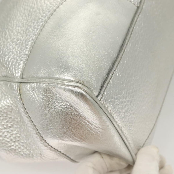 CELINE Tote Bag Leather Silver Auth 129002