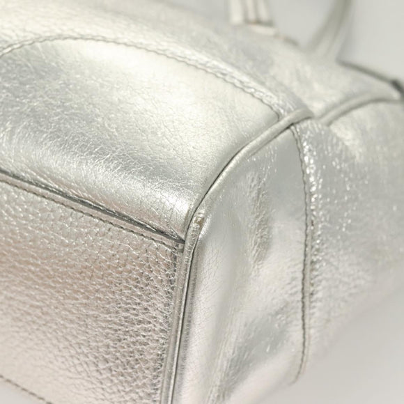 CELINE Tote Bag Leather Silver Auth 129002