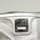 CELINE Tote Bag Leather Silver Auth 129002-14