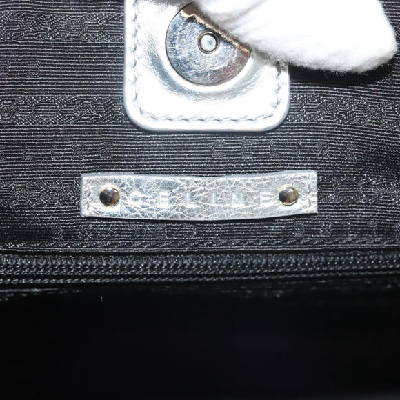 CELINE Tote Bag Leather Silver Auth 129002