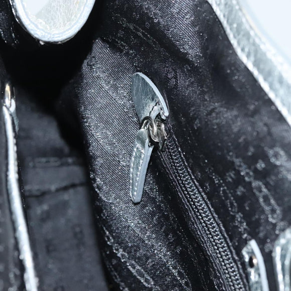 CELINE Tote Bag Leather Silver Auth 129002