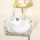 CELINE Tote Bag Leather Silver Auth 129002-22