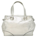 CELINE Tote Bag Leather Silver Auth 129002-3