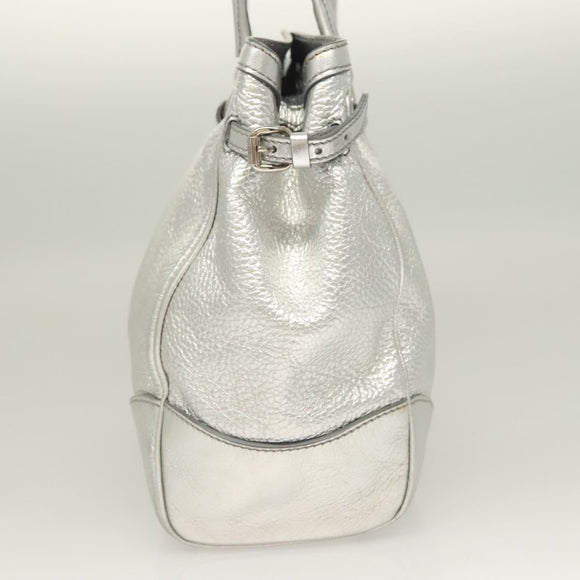 CELINE Tote Bag Leather Silver Auth 129002