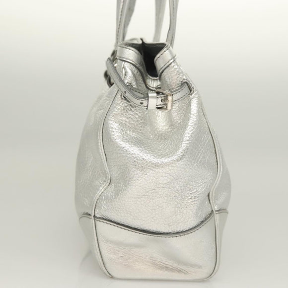 CELINE Tote Bag Leather Silver Auth 129002