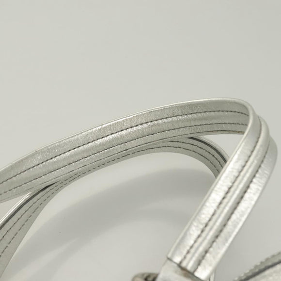 CELINE Tote Bag Leather Silver Auth 129002