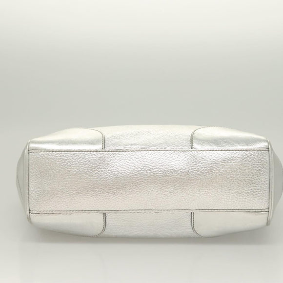 CELINE Tote Bag Leather Silver Auth 129002